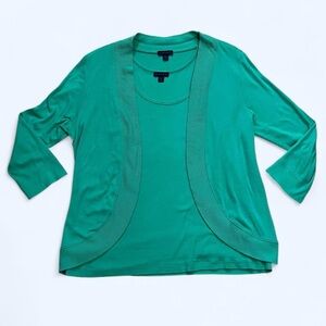 Anthropologie Lilla P Medium Green 100% Cotton Knit Cardigan and Tank Top Set